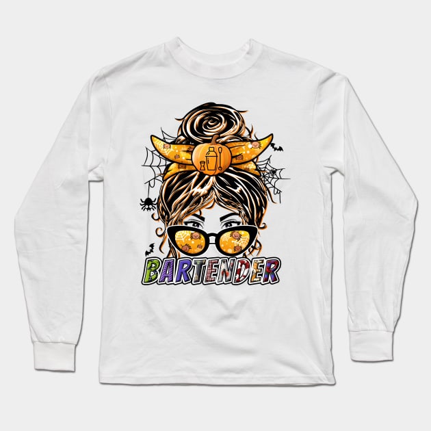 Bartender Messy Bun Bargirl Gift Long Sleeve T-Shirt by BadDesignCo